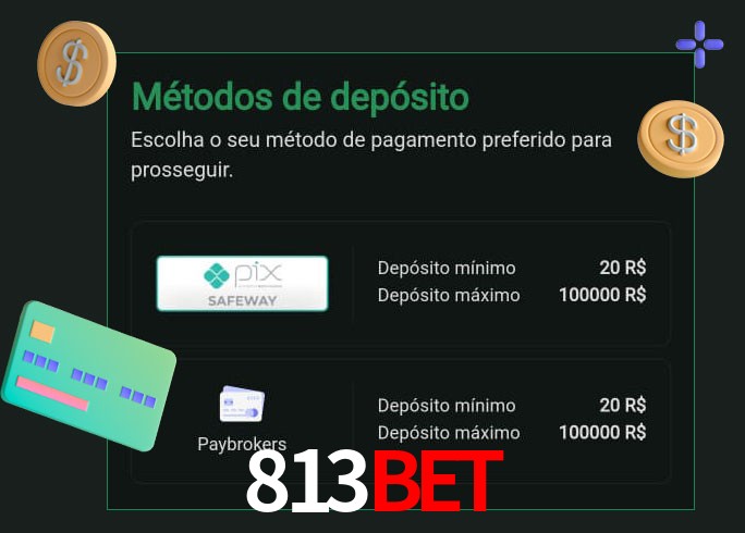 O cassino 813Bet oferece uma grande variedade de métodos de pagamento